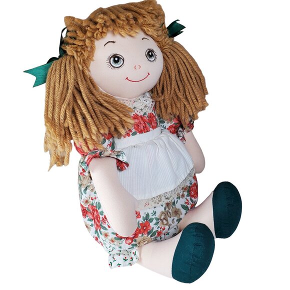 Vintage 1991 Commonwealth Toy Rag Doll Yarn Hair Floral Dress Stitched Face 17" - Picture 5 of 6